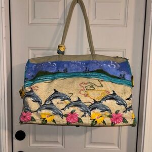 Beach Bag Dolphin Hibiscus Huge Waterpoof Lining